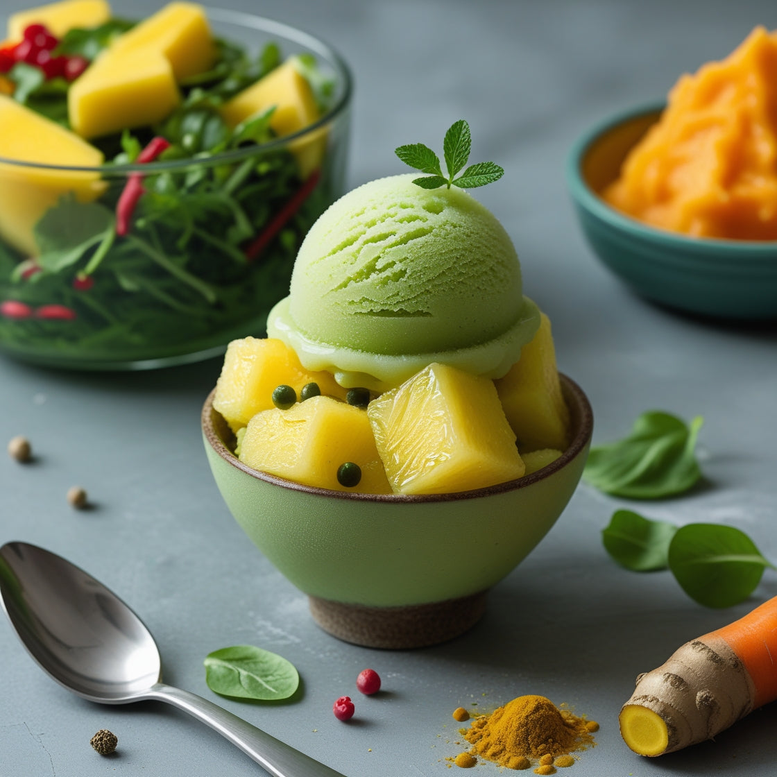 Rezept für grünes veganes Fruchtsorbet - fruchtig aromatisch
