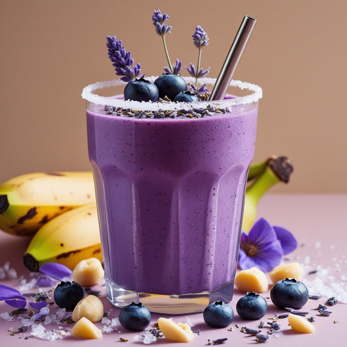 Rezept für lila Smoothie - schmeckt nach Banane - roh vegan