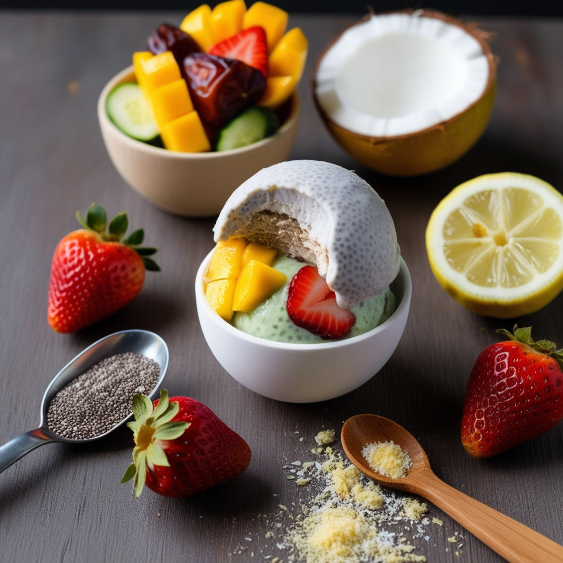 Rezept Eisbombe mit Chiapudding - fruchtig-süß im Geschmack - roh vegan