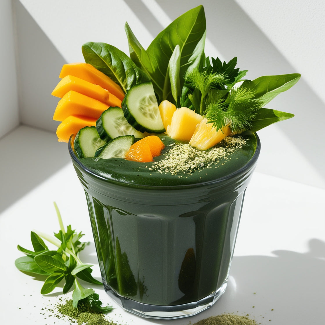 Rezept für grünen Smoothie - bitter-süß-aromatisch im Geschmack - roh vegan