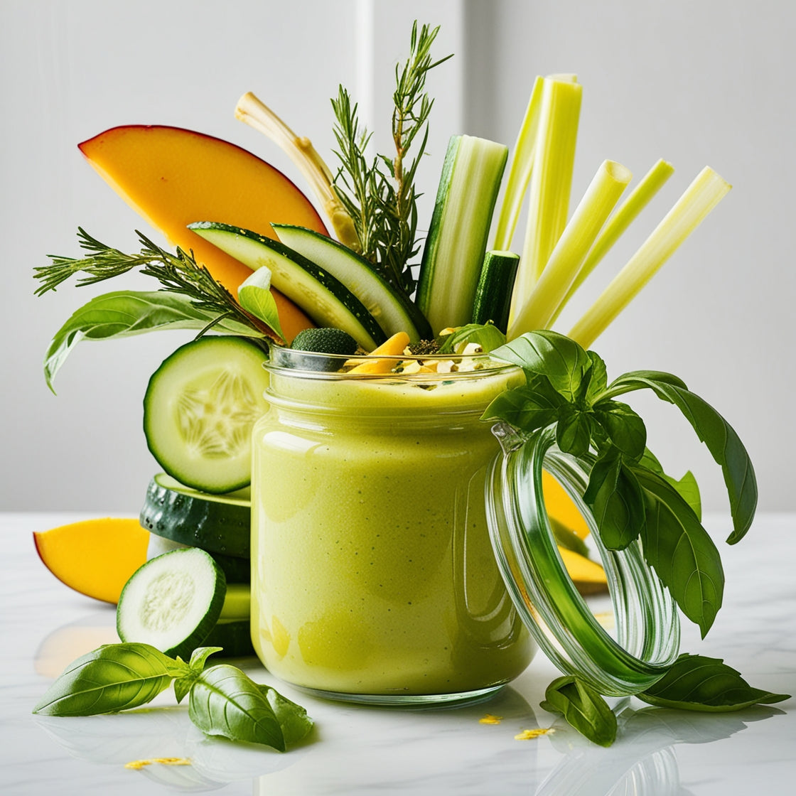 Rezept für gelb grünen Smoothie - zitronig erfrischend im Geschmack - roh vegan