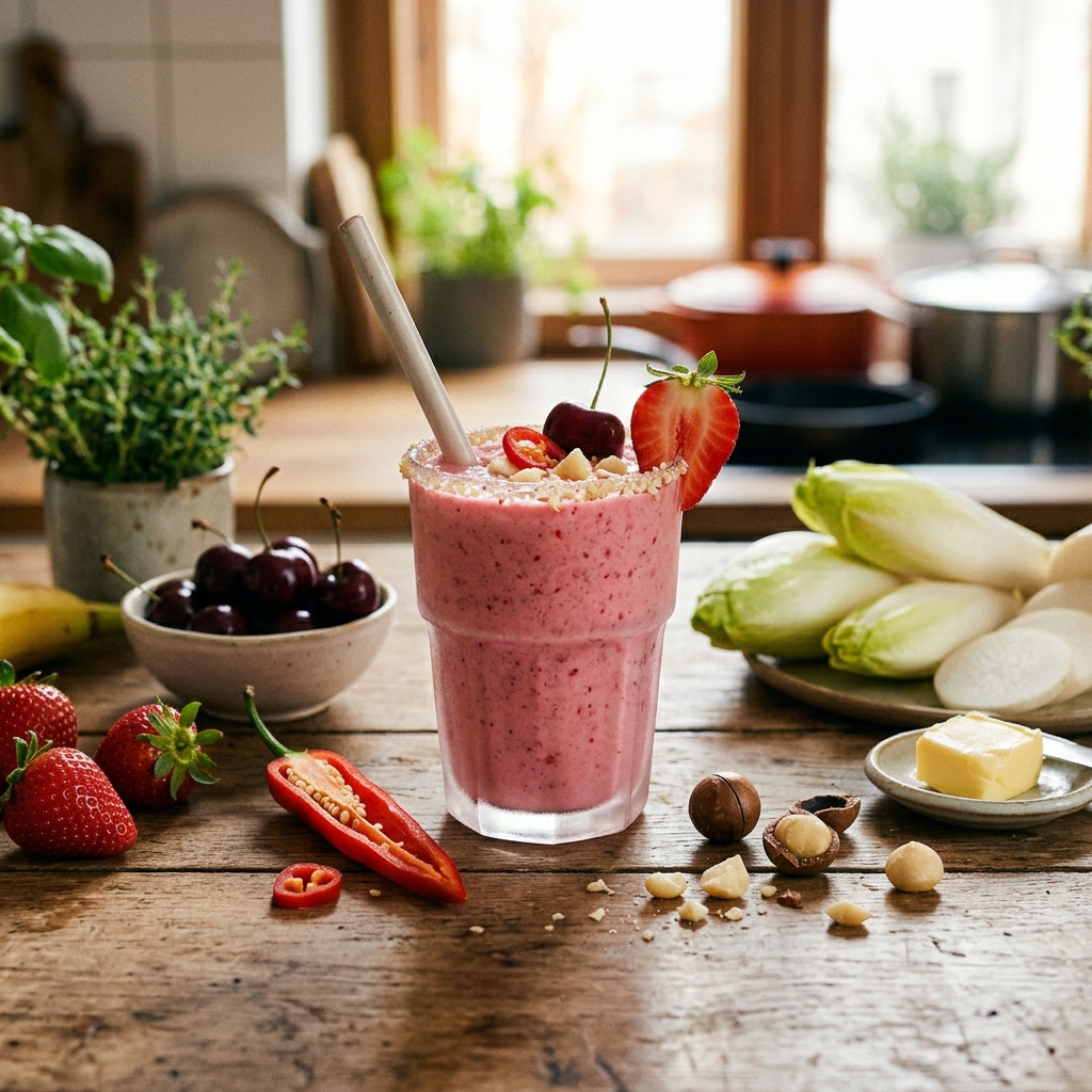Pink smoothie recipe - fruity-sweet with a slightly bitter-spicy note