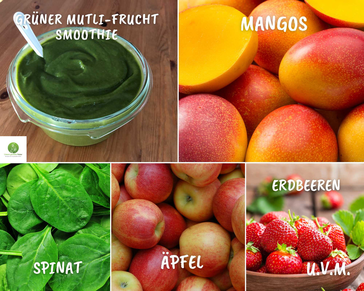 Rezept grüner Multi-Frucht Smoothie - sehr aromatisch - roh vegan