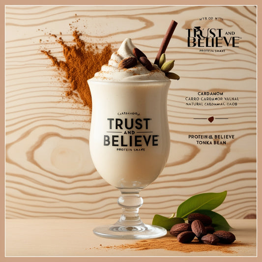 Proteinshake Rezept TRUST and BELIVE Carob-Tonka-Kardamom