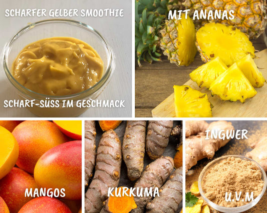 Rezept für scharfen gelben Smoothie - scharf-süß im Geschmack - roh vegan