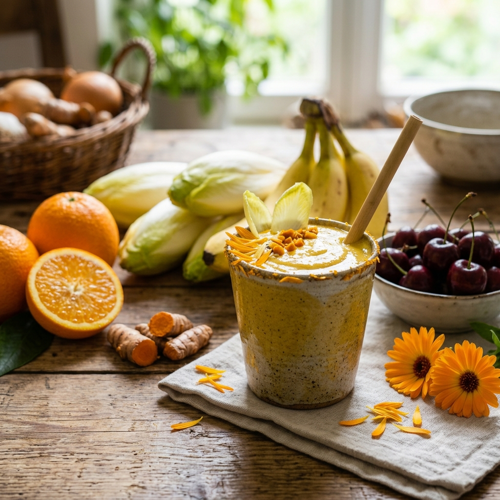 Indian yellow smoothie recipe - gentle, sweet and bitter in taste - raw vegan